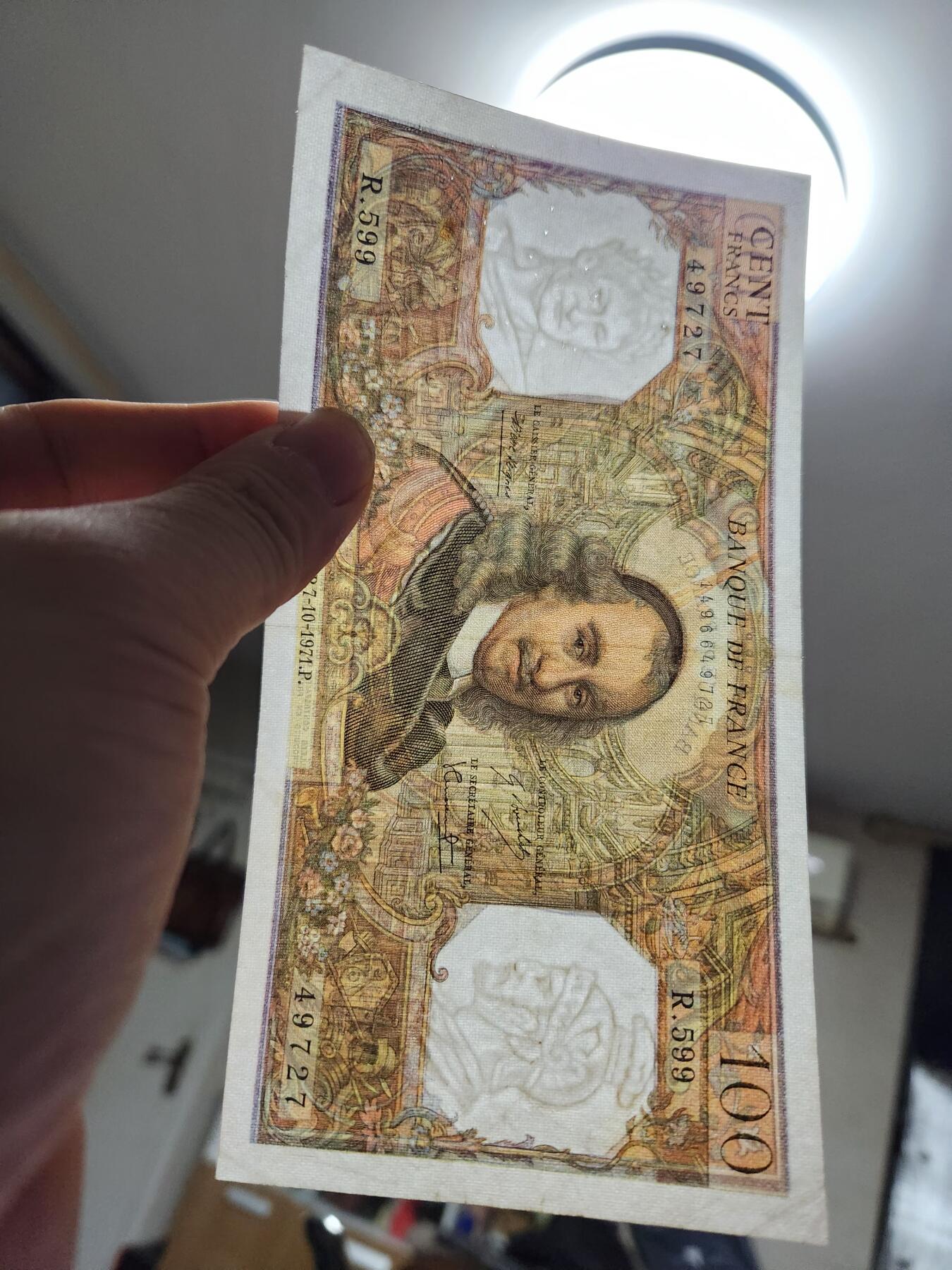 1月23号晚上8点 外国纸币自动截拍第12场 100法郎 美品