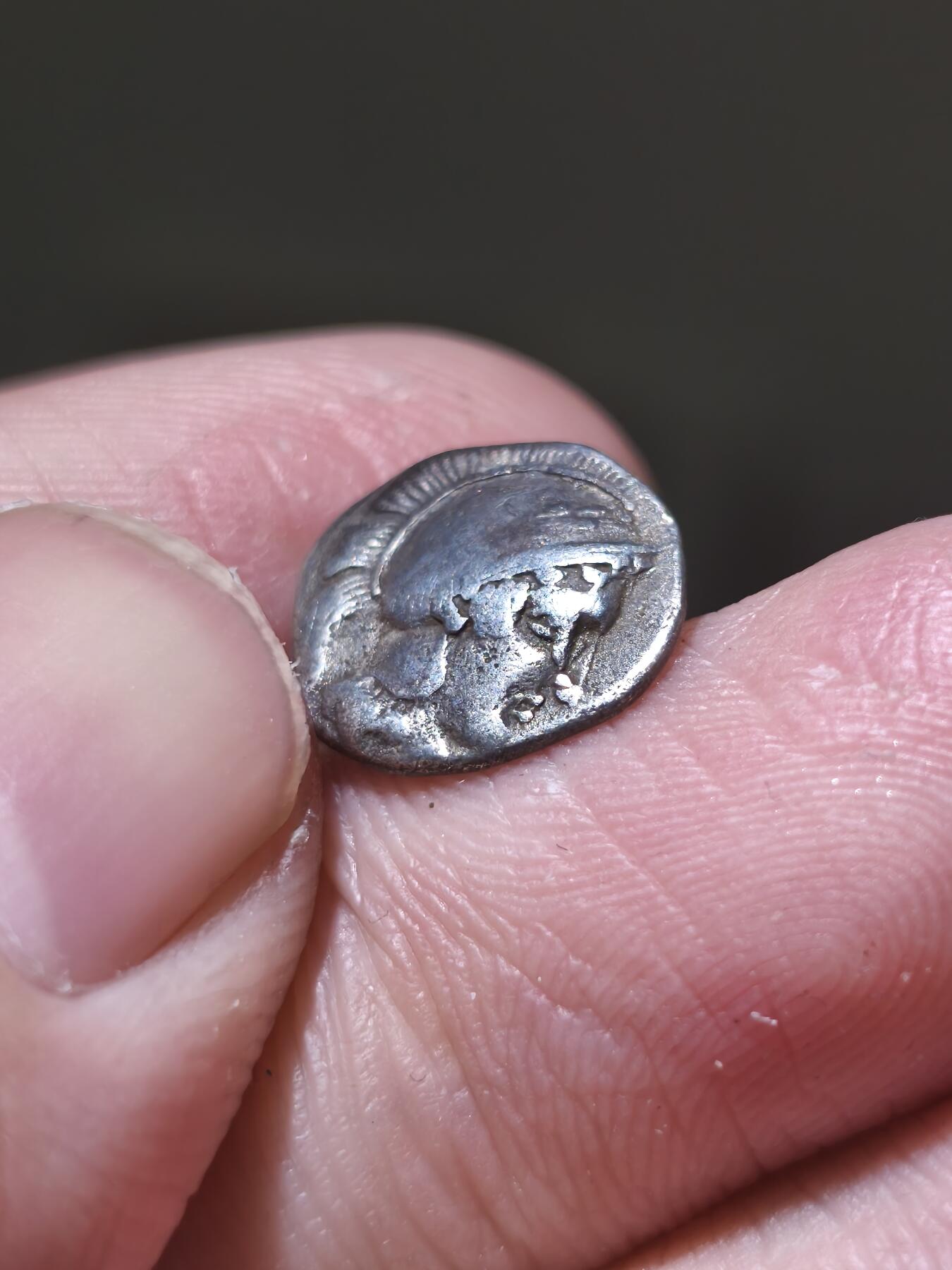 星盘世界钱币一月三十一日古典币专场 古希腊- 大希腊 卢卡尼亚地区-雅典娜与公牛3奥波银币 1.09g，公元前443-前400年图伊里发行（正面：雅典娜头戴阿提卡头盔，其上有桂冠纹饰，背面：向右冲撞公牛）