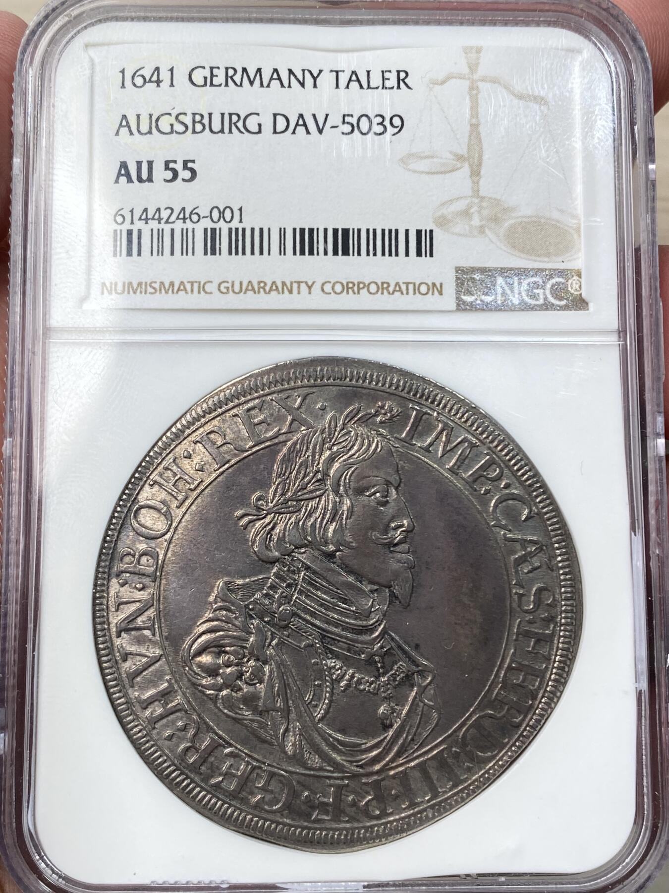 万国钱币拍卖第059期 NGC AU55 1641德国奥格斯堡自由市景观大泰勒 名誉景观品种 包浆熟美醇厚 足以入藏的品质 
