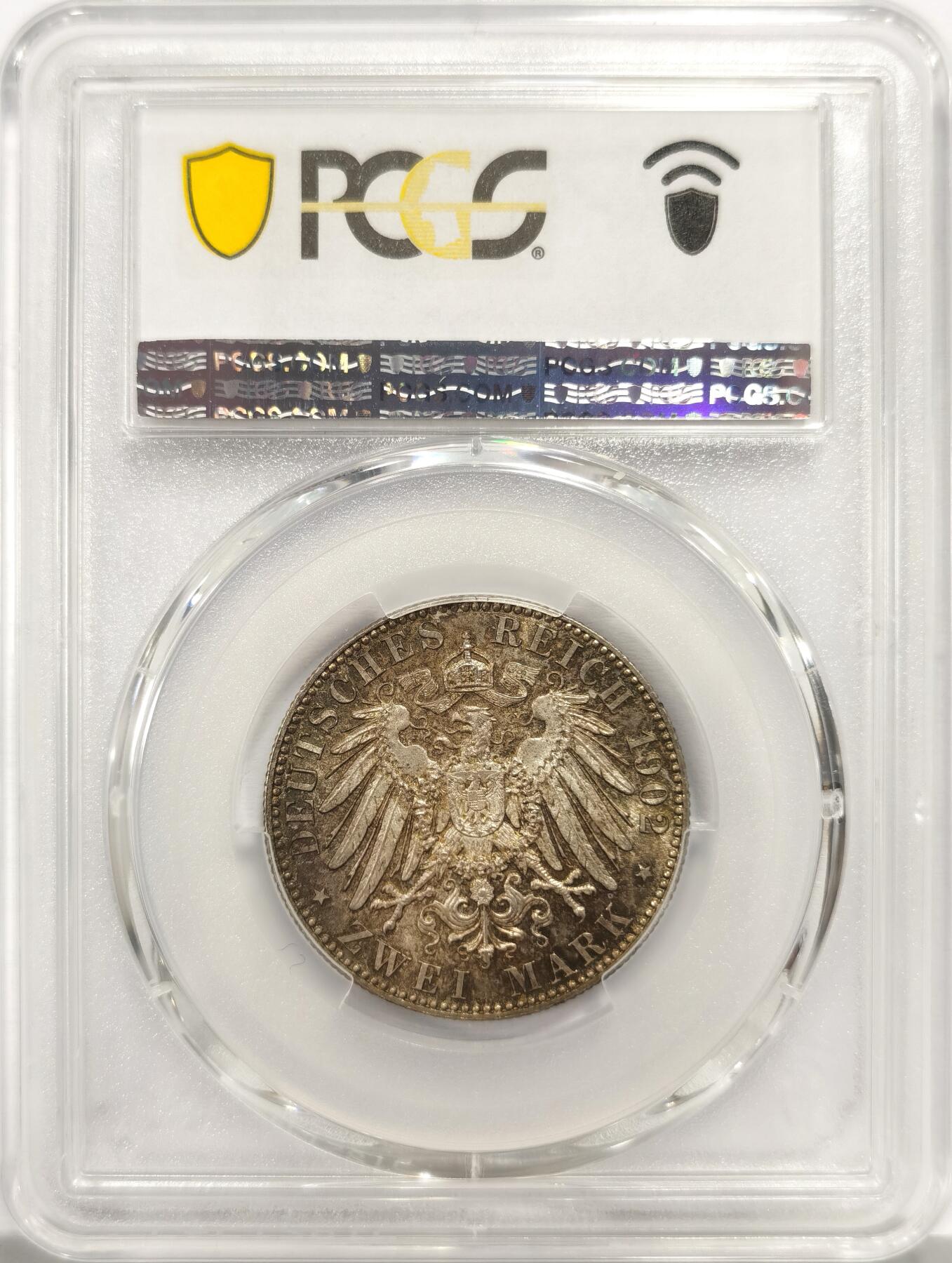 博洋堂世界钱币拍卖第158期（全场包邮） PCGS MS65 德国萨克森1902年阿尔伯特大公逝世2马克银币，炫彩，高分！
