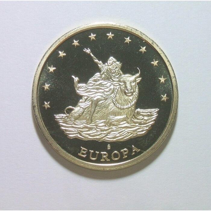 【旋风钱币】1月24日19:00准时开拍 精美欧洲币章、银币银章、第三帝国钱币等 全场包邮！ 德国1997年10欧元 女神骑牛高浮雕精制镀银币章 30MM