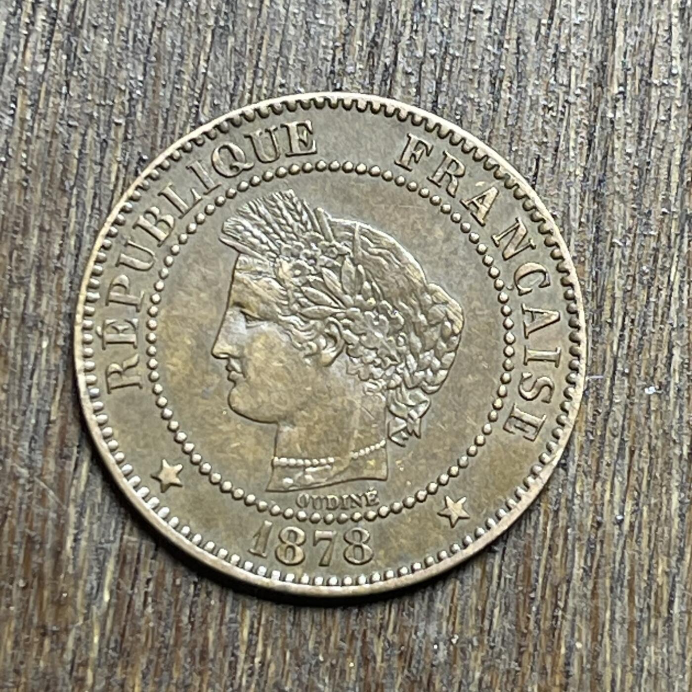 【铜匠收藏】★第140加场★精品老铜币 硬币专场 不寄存，200包邮。不满200元，支付5元运费。《接受代拍 代送NGC评级》 36【无寄存】1878 极美  法国 2分 铜币