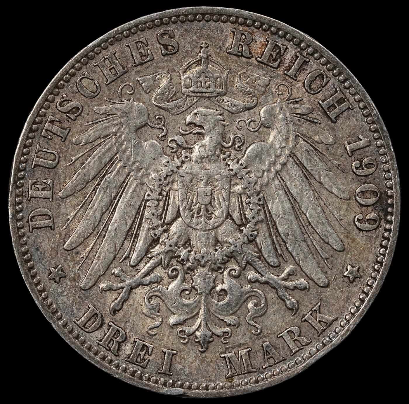 修遠堂世界钱币第102期 1909年萨克森3马克银币