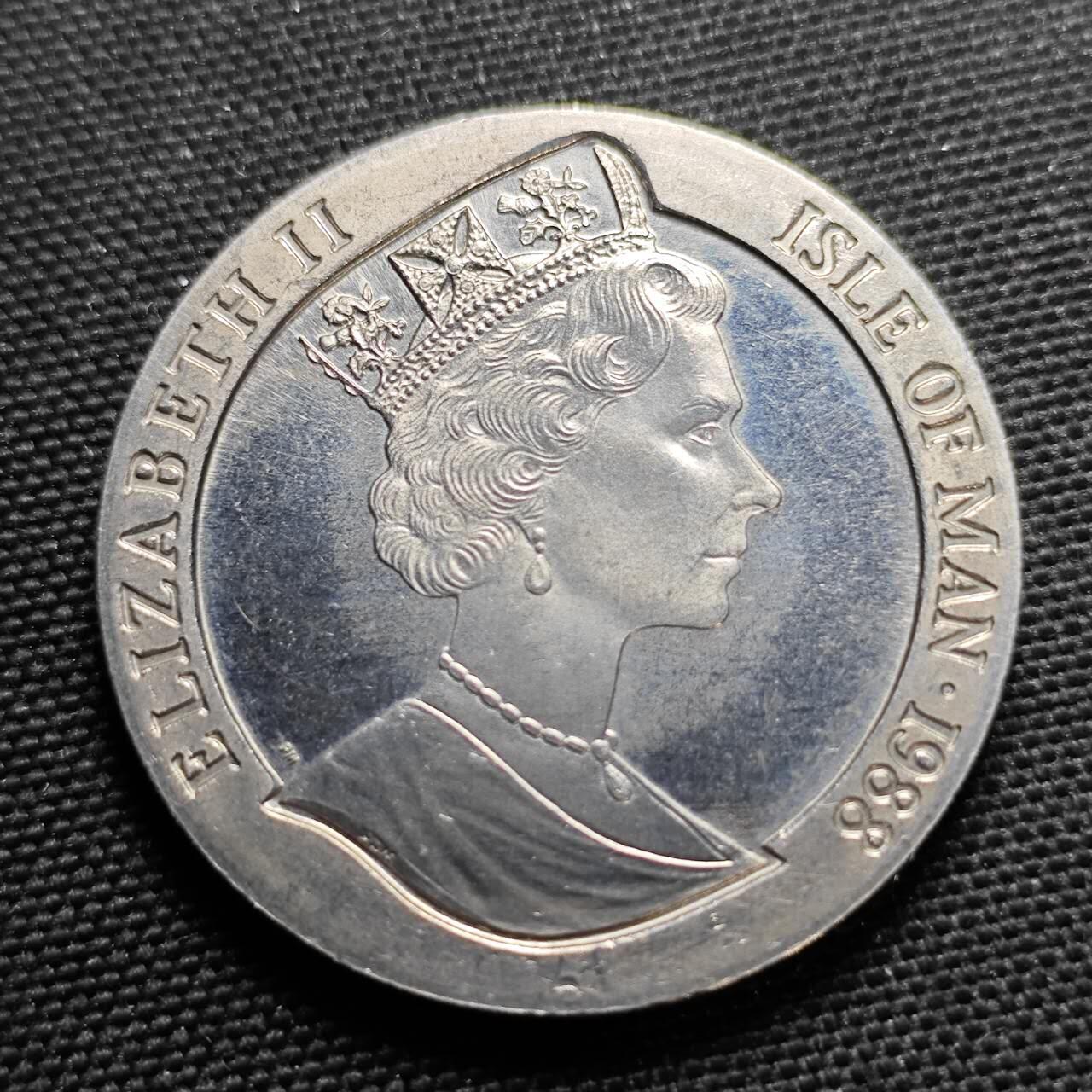 KK钱币收藏小铺  第400期  百期特拍（四拍之四）2月预留时间 周末发货   1988马恩岛1克朗纪念币 蒸汽轮船