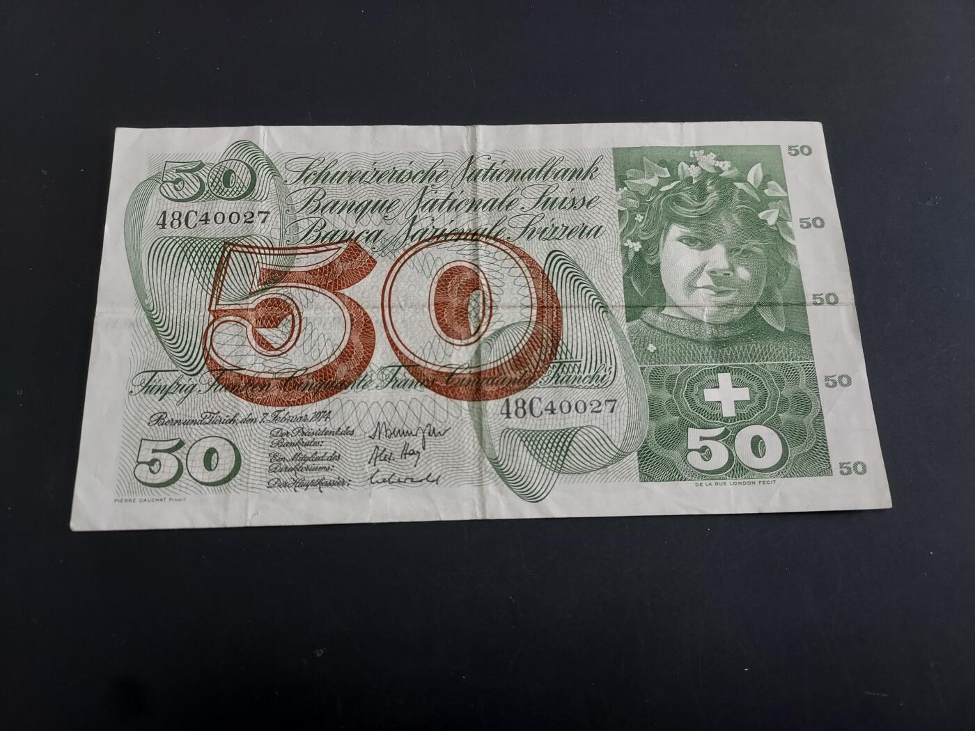 博彦收藏   1月28日 8点 钱币专场 全场包邮 1974 瑞士 50法郎  流通好品