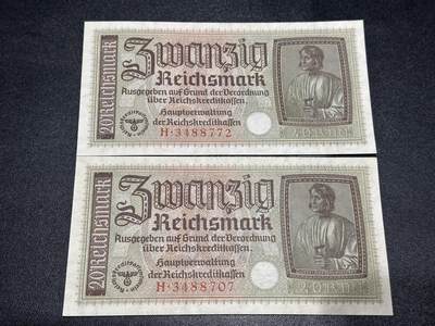 《外钞收藏家》第六百零四期（精品场）（本平台长期征集拍品、欢迎藏友们联系合作） - 1945年德国20马克 近全新 边有点瑕疵