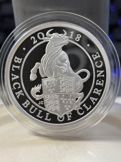 第189期拍卖 - 英国2018年女王神兽克拉伦斯黑牛1盎司精制银币，999银，发行6000枚