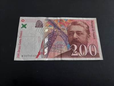博彦收藏   1月28日 8点 钱币专场 全场包邮 - 法国 200法郎 有订书机孔 流通好品