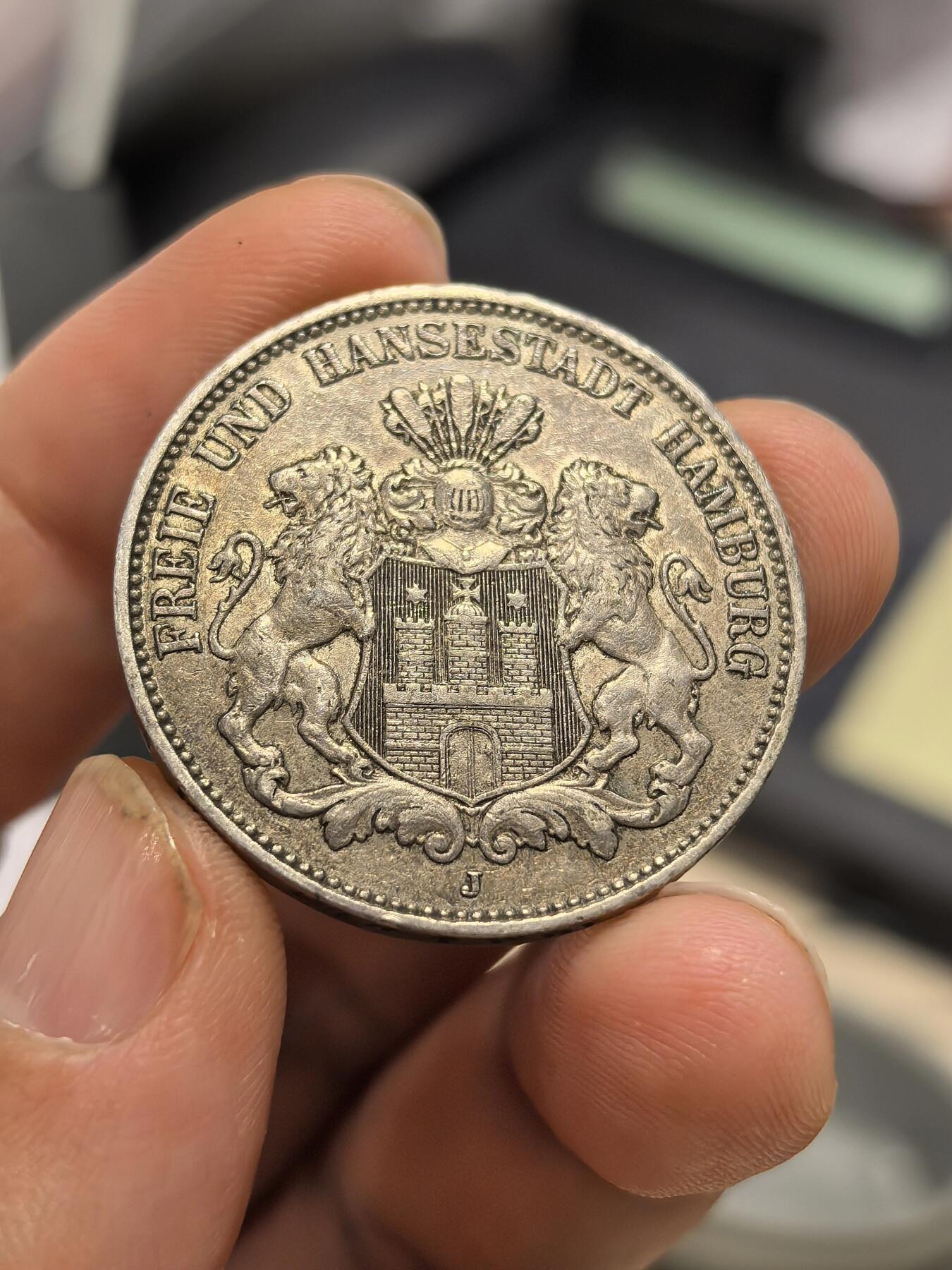 博洋堂世界钱币拍卖第158期（全场包邮） 德国汉堡1908年3马克银币