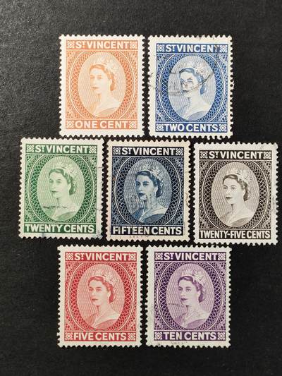 ↓君缘收藏721期☞钱币邮品↓无佣金、可寄存、满30元包邮  - 英属圣文森特和格林纳丁斯邮票，1955年伊丽莎白二世女王邮票雕刻版