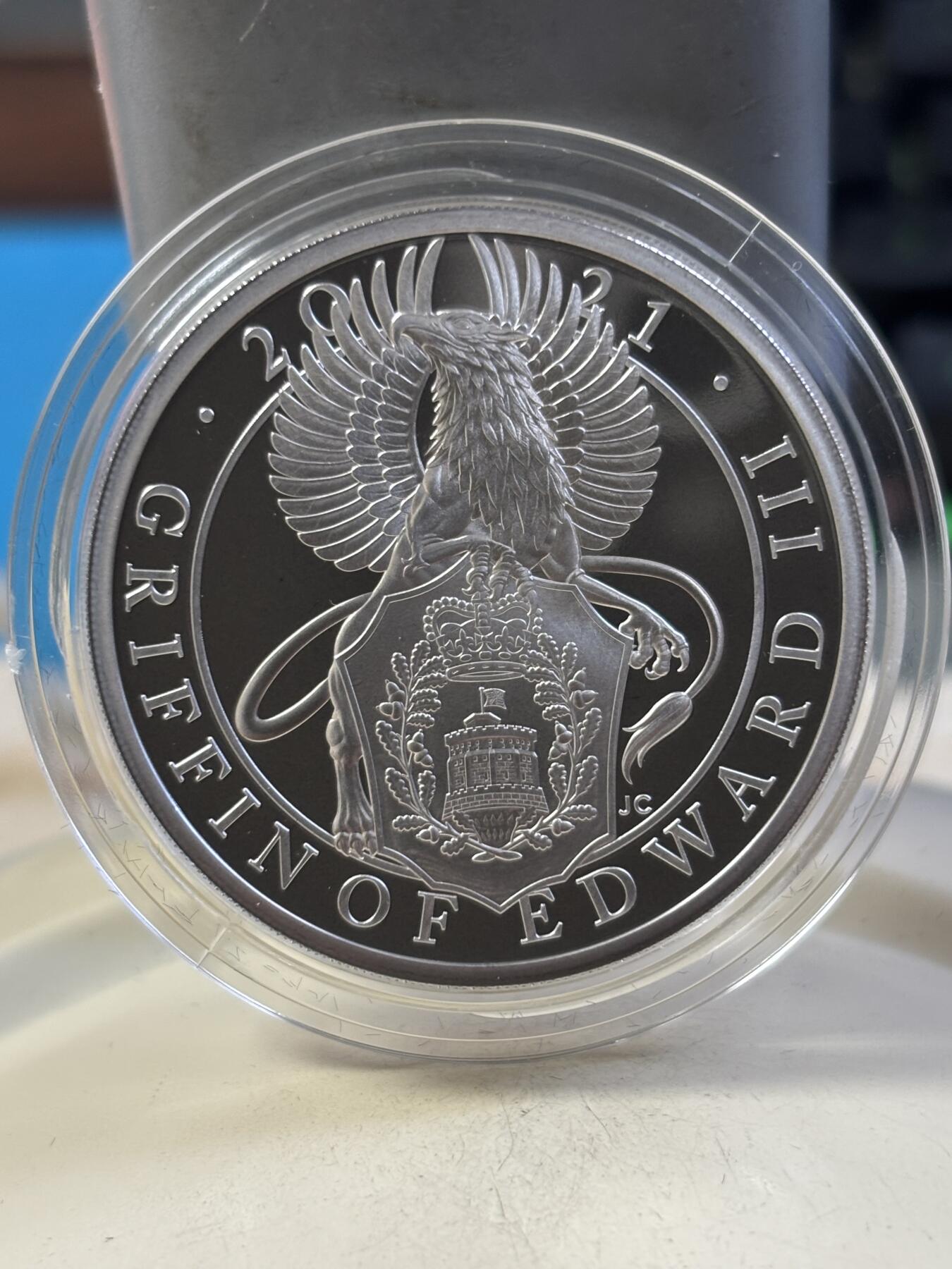 第189期拍卖 英国2021年女王神兽系列10格里芬1盎司精制银币，999银，发行4400枚