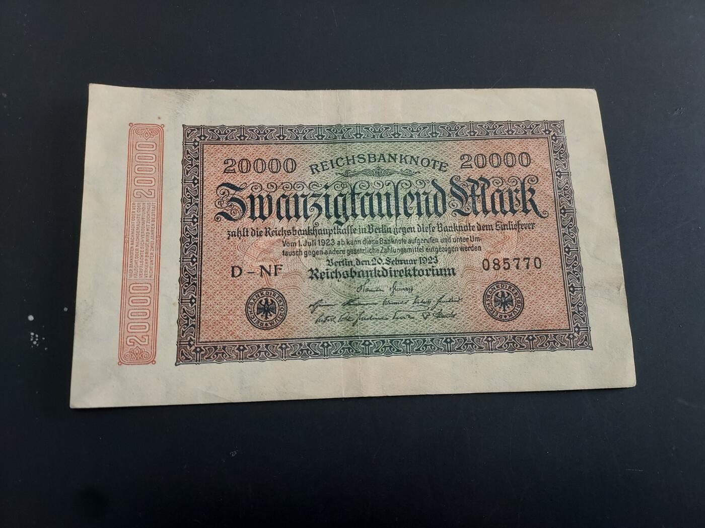 博彦收藏   1月28日 8点 钱币专场 全场包邮 1923 德国20000马克 流通好品