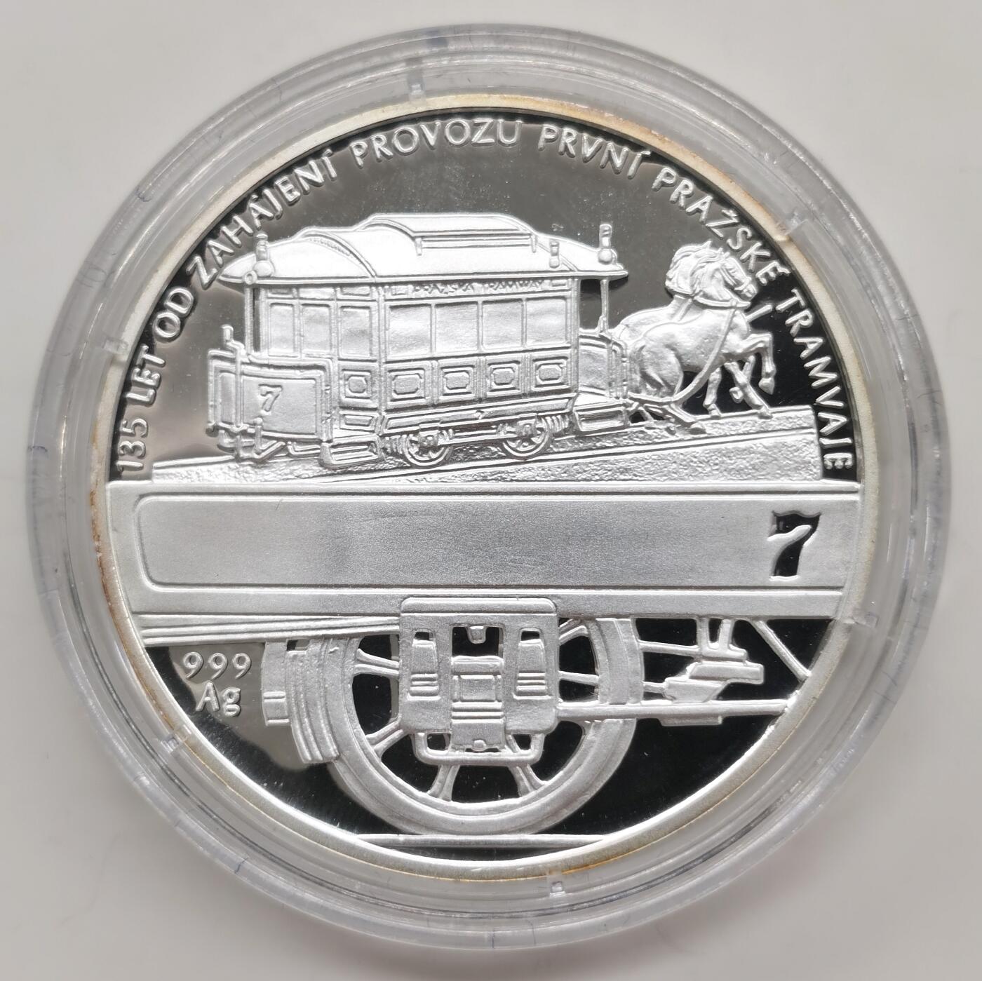 博洋堂世界钱币拍卖第158期（全场包邮） 捷克2010年有轨电车运营135周年精制纪念银币，42克999银，发行量仅500枚，盒证全