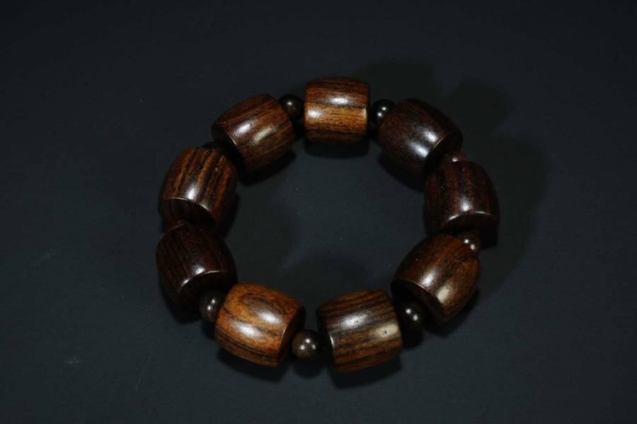 上海都达杂项专场十七（全场包邮） 天然虎斑沉香桶珠手串 附鉴定证书87-229