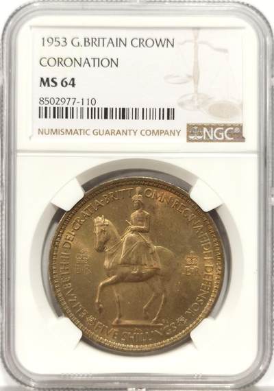 博洋堂世界钱币拍卖第159期（全场包邮） - NGC MS64 英国1953年伊丽莎白二世登基纪念克朗，带彩少见