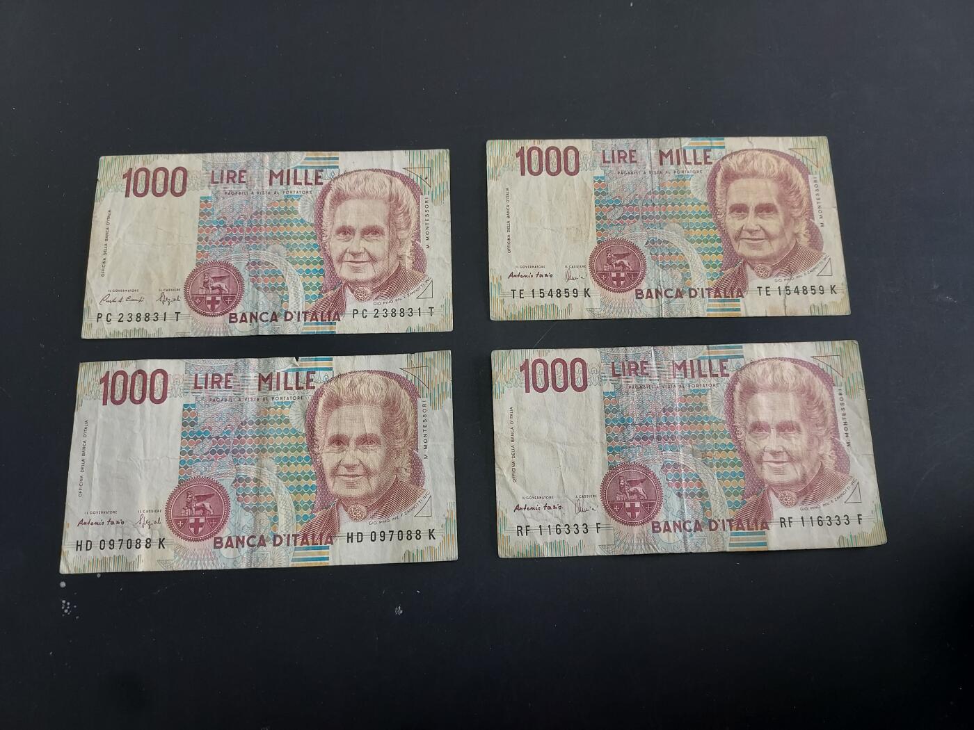 博彦收藏   1月28日 8点 钱币专场 全场包邮 意大利 1000里拉4枚 流通品