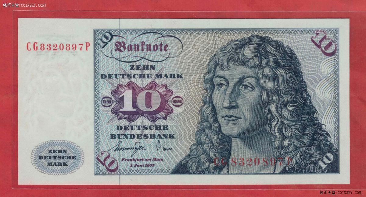 德国(联邦德国;西德)1977年10马克 P-31b 无4 实物图 UNC 