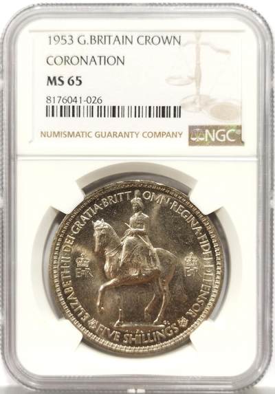 博洋堂世界钱币拍卖第158期（全场包邮） - NGC MS65 英国1953年伊丽莎白二世登基纪念克朗