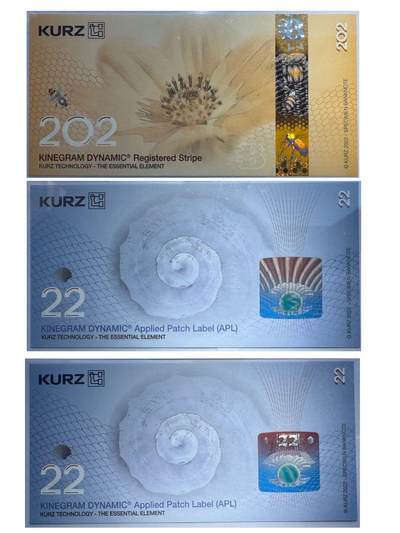 2026第2场（总第229期）：精品测试钞、连体钞综合场 - 德国KURZ Kinegram Dynamic®动态箔条纹测试钞一组三枚UNC