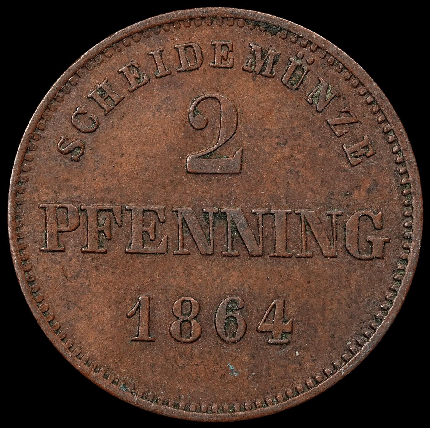 修遠堂世界钱币第102期 1864年巴伐利亚2芬尼铜币