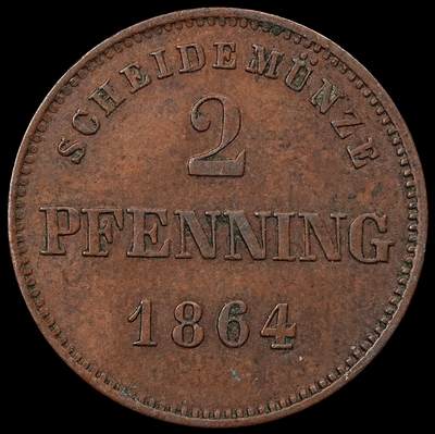 修遠堂世界钱币第102期 - 1864年巴伐利亚2芬尼铜币