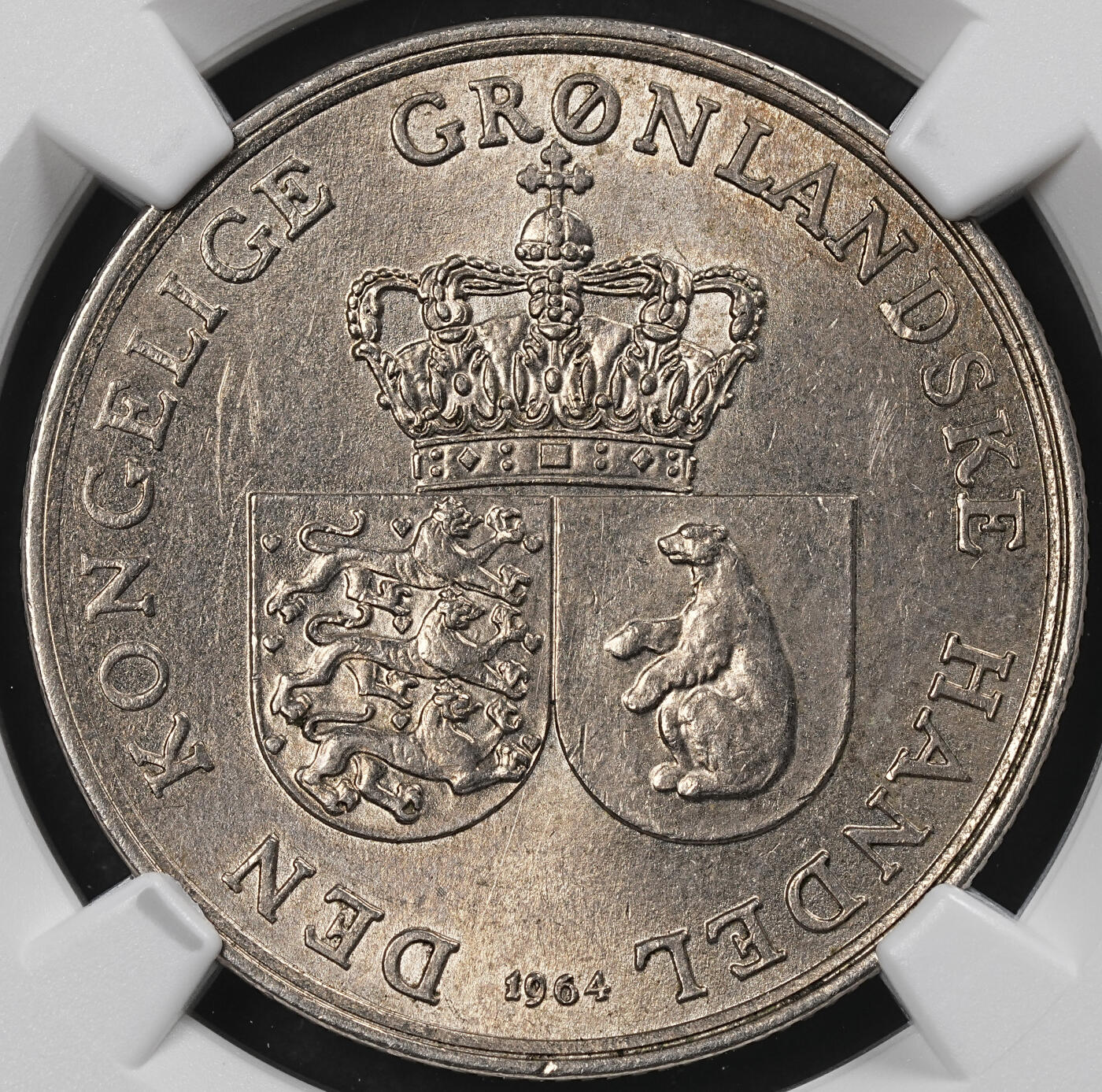 修遠堂世界钱币第102期 NGC MS62 1964年格陵兰皇家贸易公司1克朗