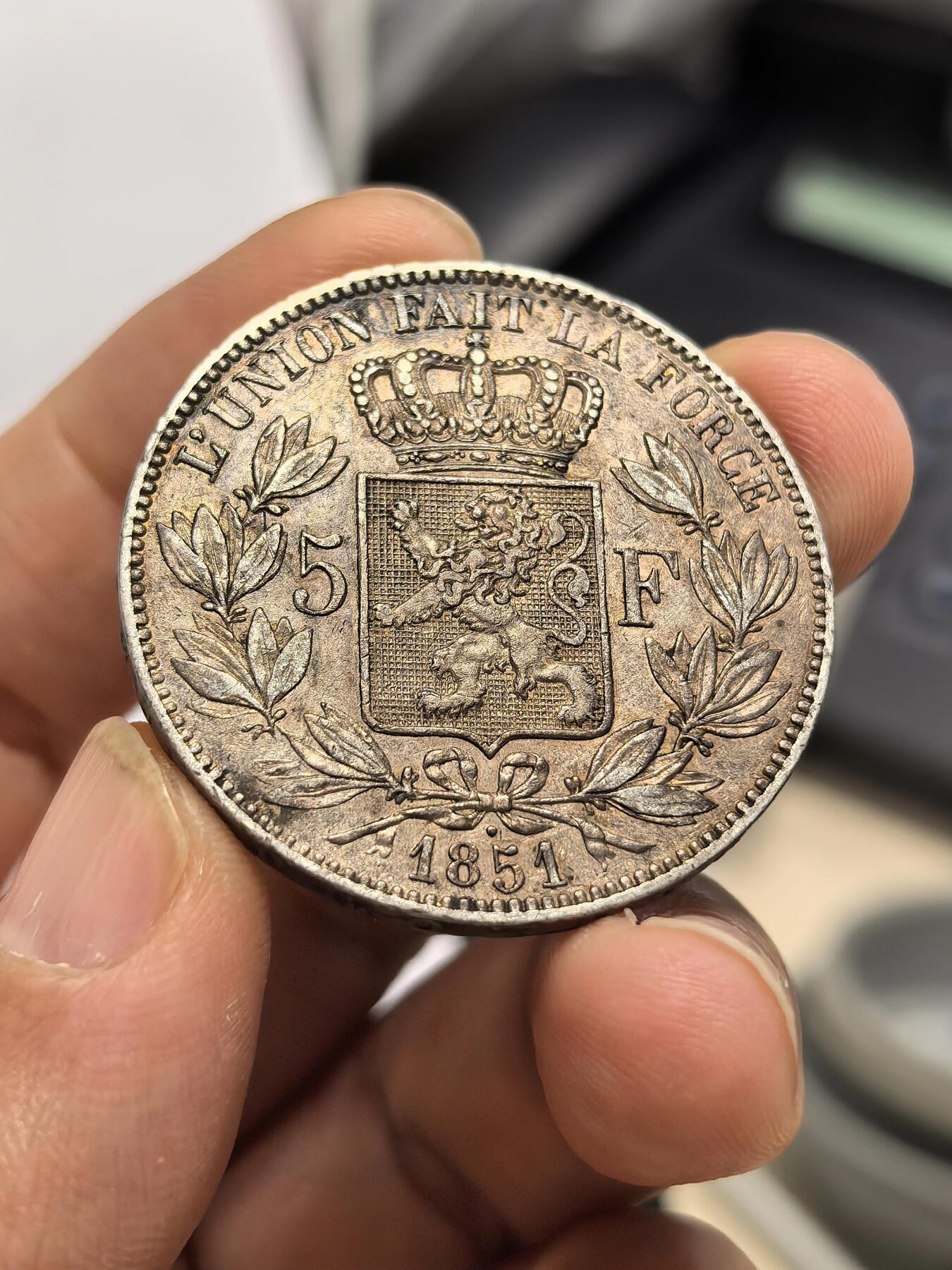 博洋堂世界钱币拍卖第158期（全场包邮） 比利时1851年利奥波德5法郎银币