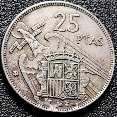 泉币菌-第174场- 精品福利场 - 26.5mm 西班牙 1957年 25比塞塔 