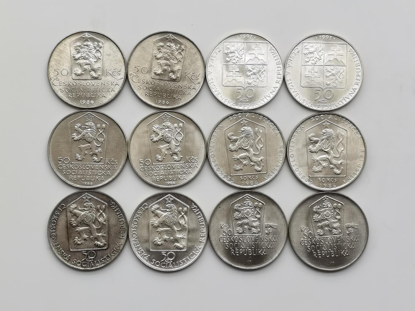 博洋堂世界钱币拍卖第158期（全场包邮） 捷克斯洛伐克50克朗纪念银币一组12枚（6个品种）原卷品相
