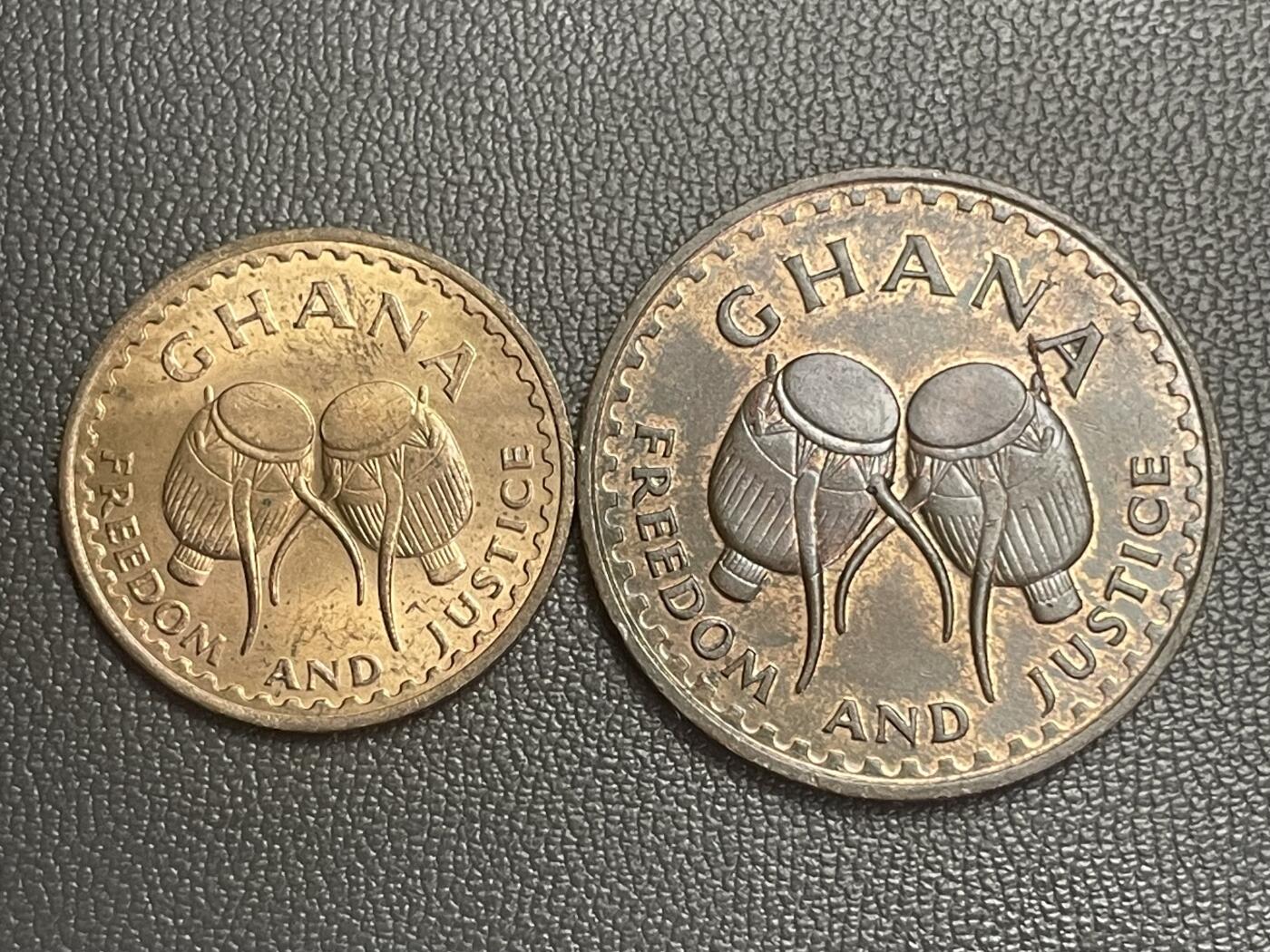 回流0125 加纳1967年、1975年半比塞瓦、1比塞瓦铜币 邓邓鼓/五角星