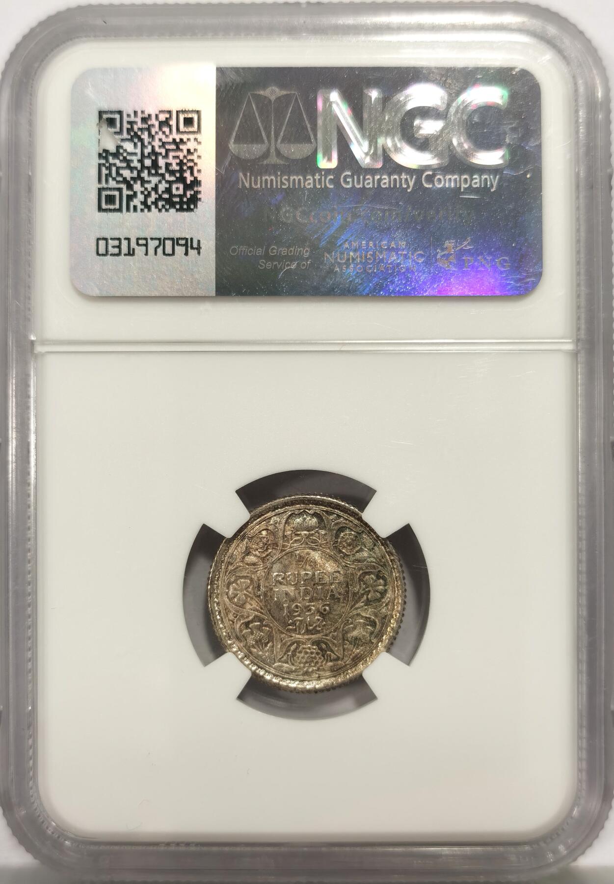 博洋堂世界钱币拍卖第158期（全场包邮） NGC MS63 英属印度1936年C版乔治五世1/4卢比银币