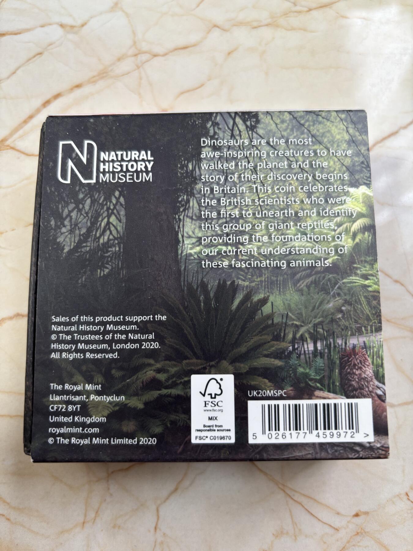 第189期拍卖 英国2020年自然博物馆恐龙系列斑龙纪念彩色银币，925银，8克，发行7000枚