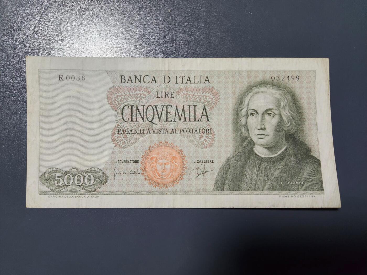 1月23号晚上8点 外国纸币自动截拍第12场 意大利5000稀少版