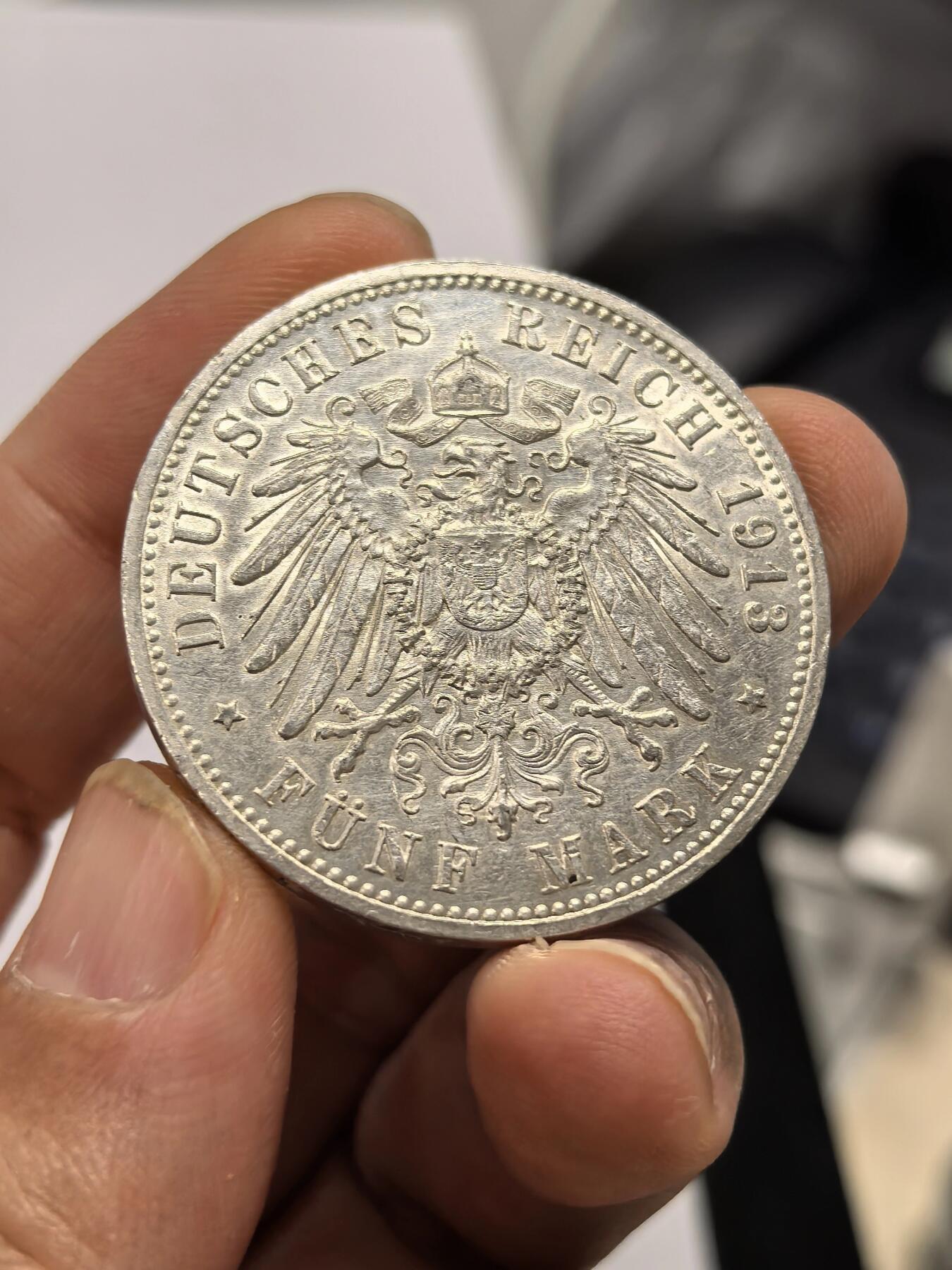 博洋堂世界钱币拍卖第158期（全场包邮） 德国普鲁士1913年威廉二世军装5马克银币