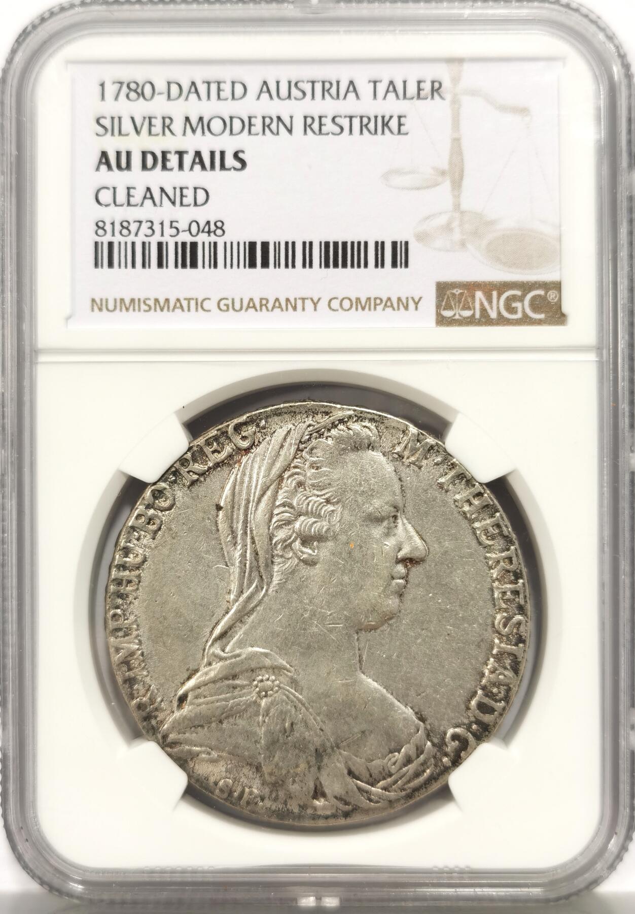 博洋堂世界钱币拍卖第158期（全场包邮） NGC AU 奥地利1780年特蕾莎大奶妈银币，后铸版