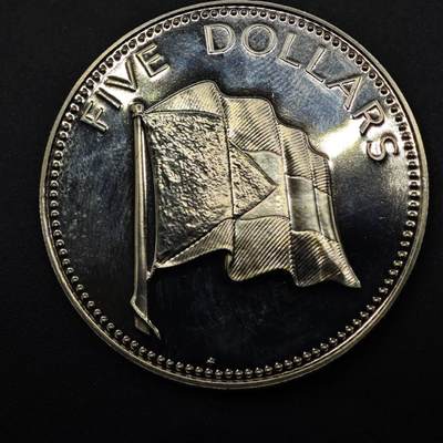 【淘币小摊】限时拍第八百五十三拍  散币银币场  满百包邮可预留两周  周一统一发货  - 巴哈马1975年5元旗帜大镍币