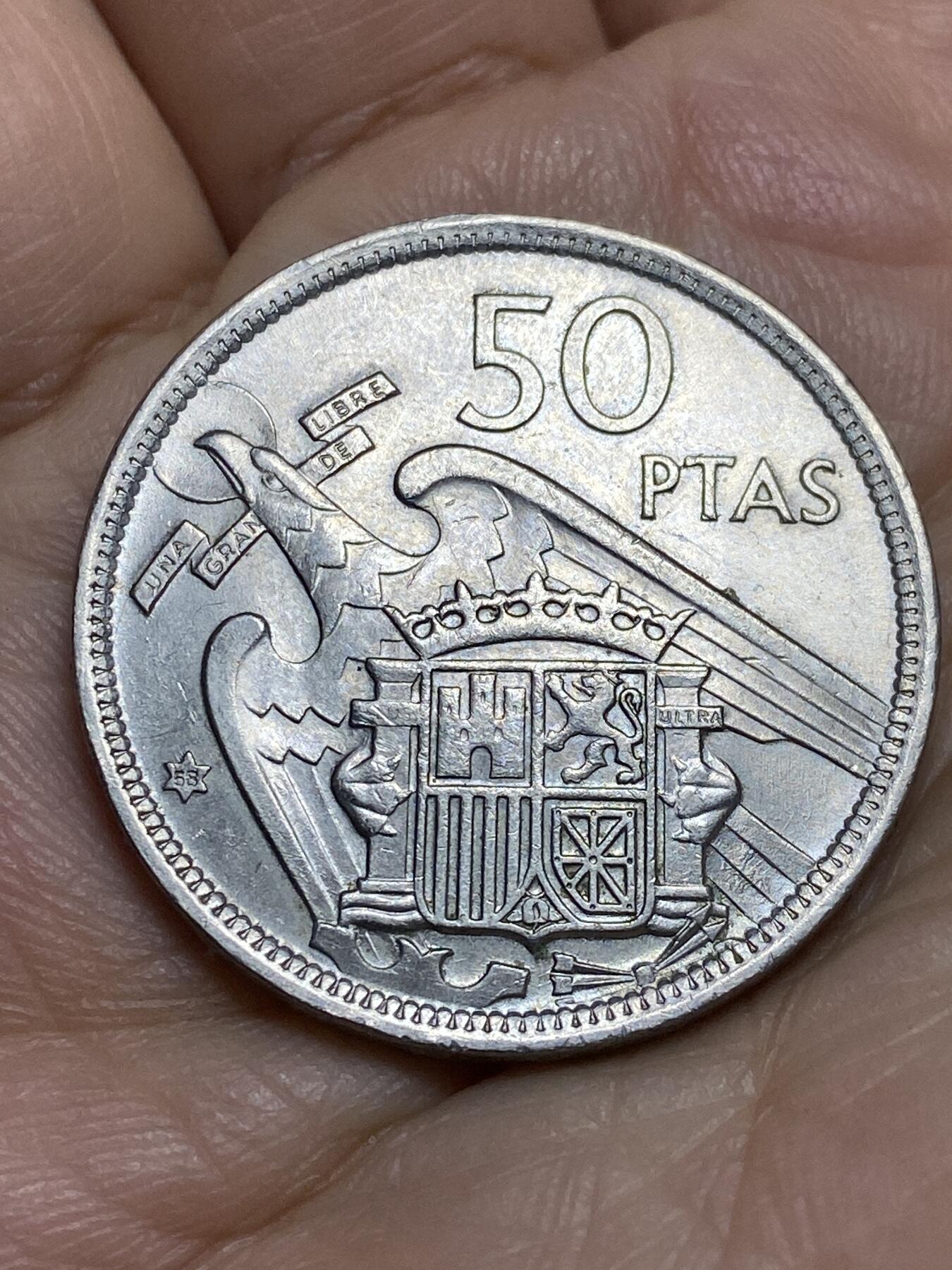 2026年第十四场(总第一百八十三场）外国好品散币场(免佣金) 原光好品–西班牙🇪🇸1957(58)年50比塞塔(弗朗哥执政时期)