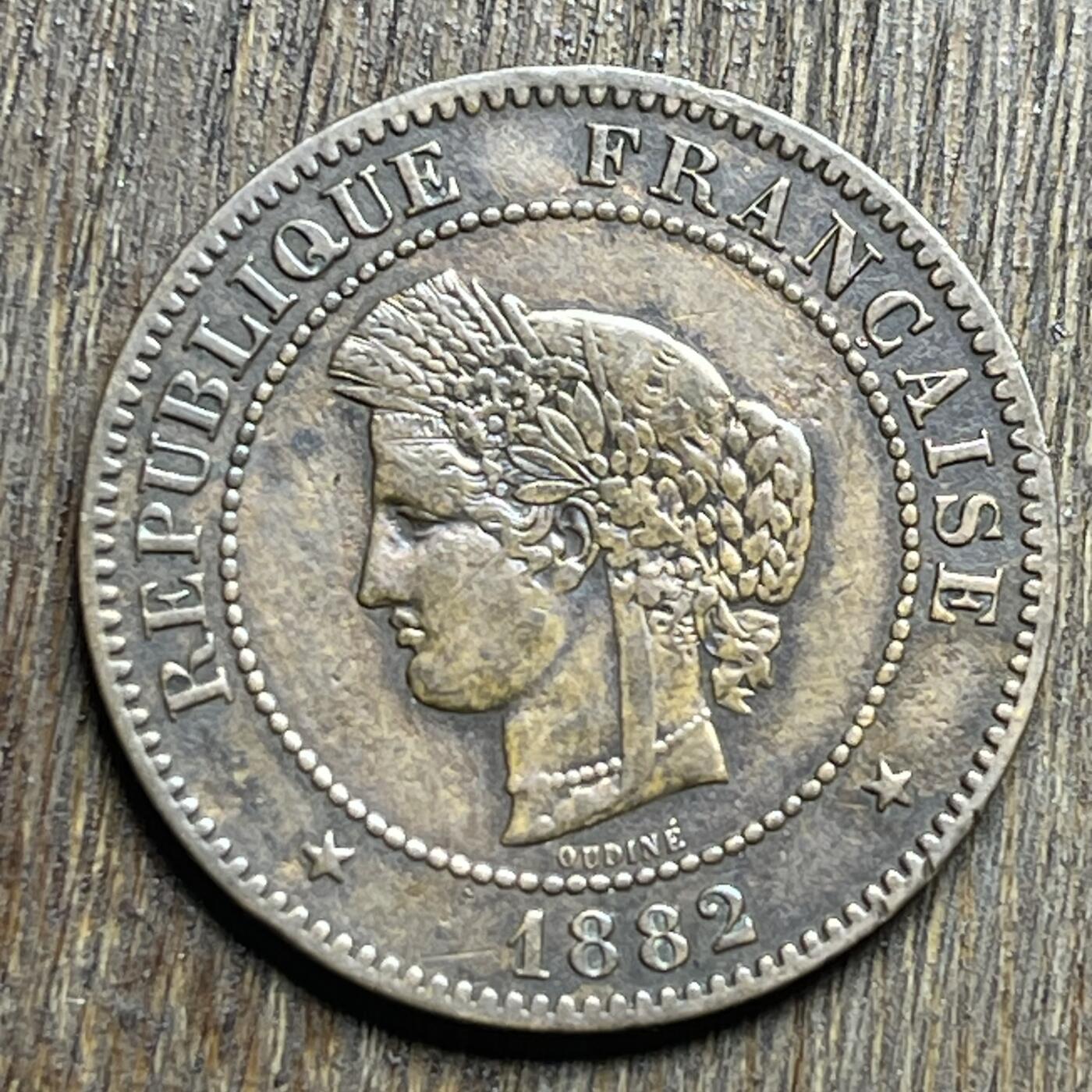 【铜匠收藏】★第140加场★精品老铜币 硬币专场 不寄存，200包邮。不满200元，支付5元运费。《接受代拍 代送NGC评级》 22【无寄存】1882 法国 极美 5分 铜币