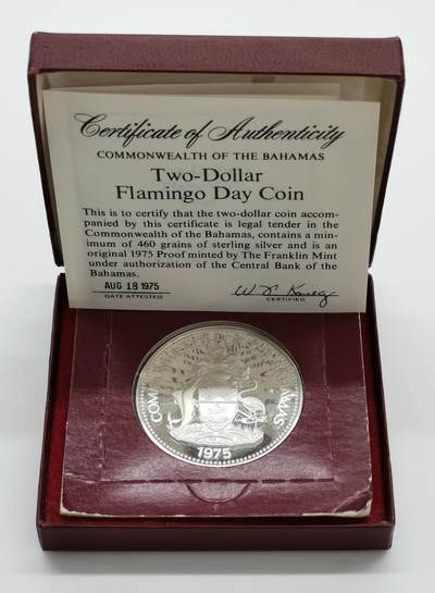 博洋堂世界钱币拍卖第158期（全场包邮） - 巴哈马1975年火烈鸟2元精制银币，原盒证