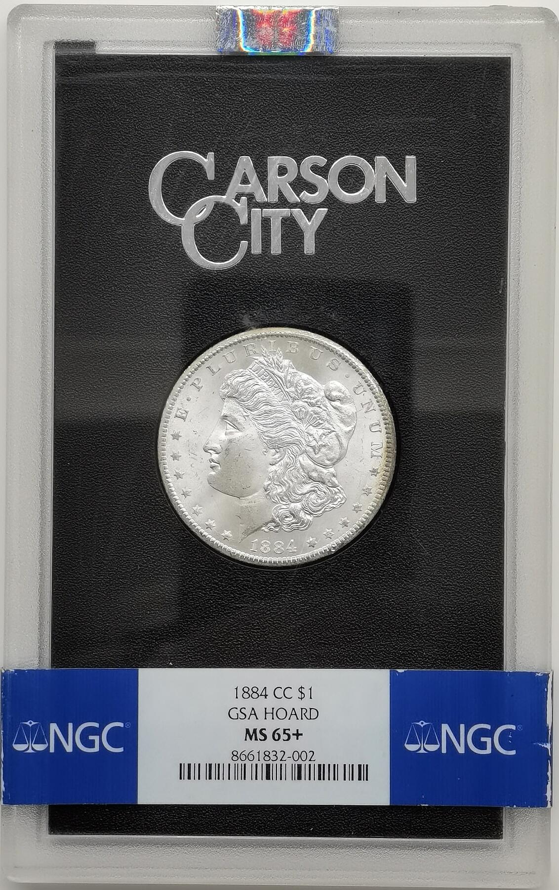 博洋堂世界钱币拍卖第158期（全场包邮） NGC MS65+ 美国1884年CC版摩根大银币，稀少卡森厂，GSA大封装，收藏级高分