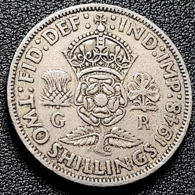 泉币菌-第174场- 精品福利场 - 28.5mm英国2先令 乔治六世硬币1948年 