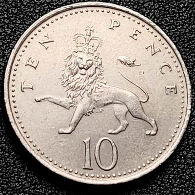 泉币菌-第174场- 精品福利场 - 1997 英国 10便士镍币 女王头像 24.5mm  狮子 