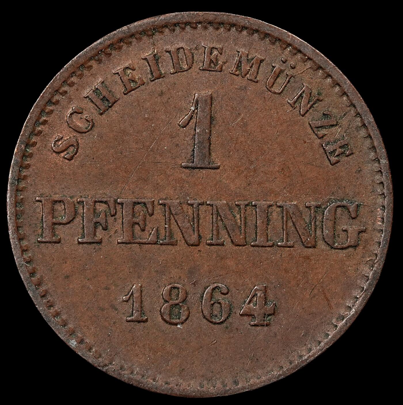 修遠堂世界钱币第102期 1864年巴伐利亚1芬尼铜币