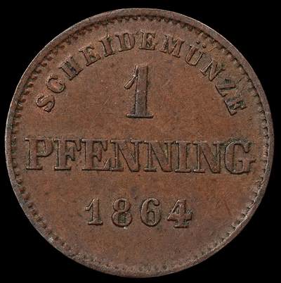 修遠堂世界钱币第102期 - 1864年巴伐利亚1芬尼铜币