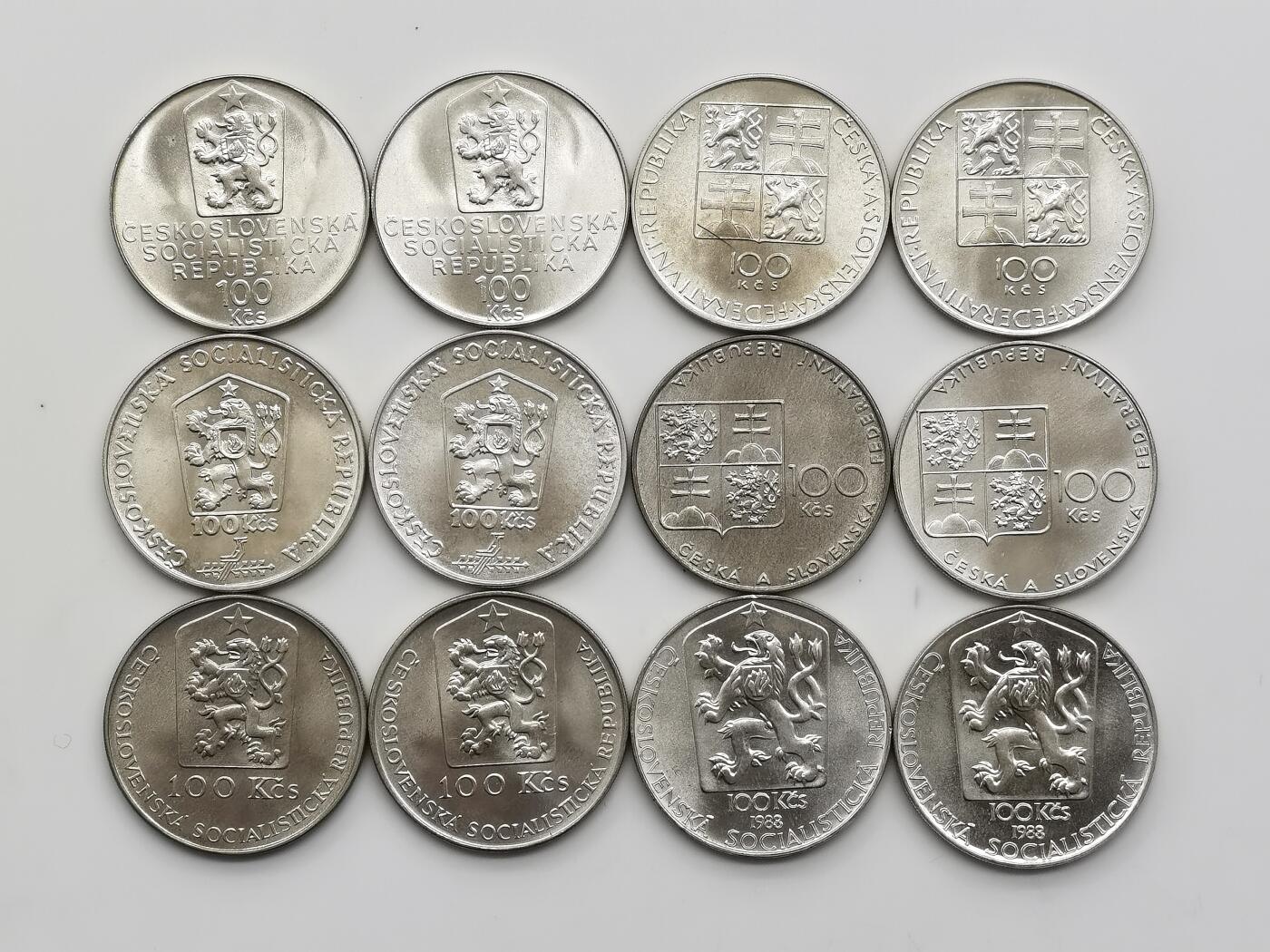 博洋堂世界钱币拍卖第158期（全场包邮） 捷克斯洛伐克100克朗纪念银币一组12枚（6个品种）原卷品相