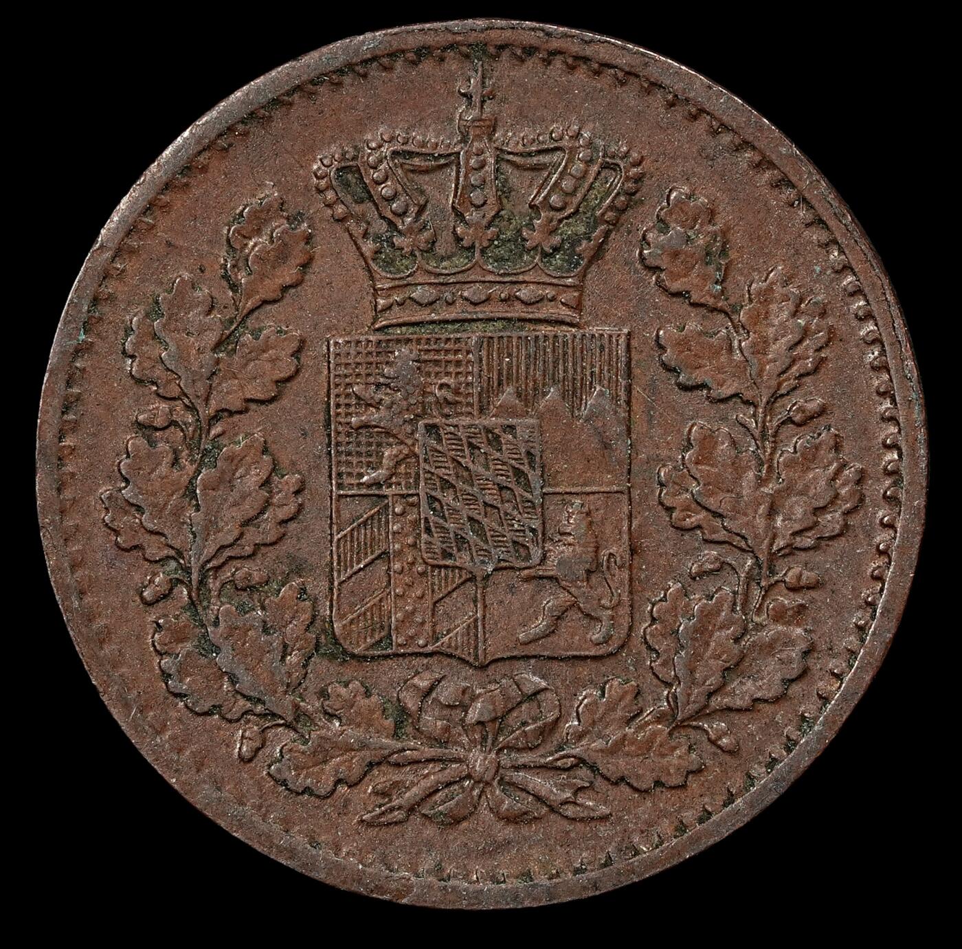 修遠堂世界钱币第102期 1864年巴伐利亚1芬尼铜币