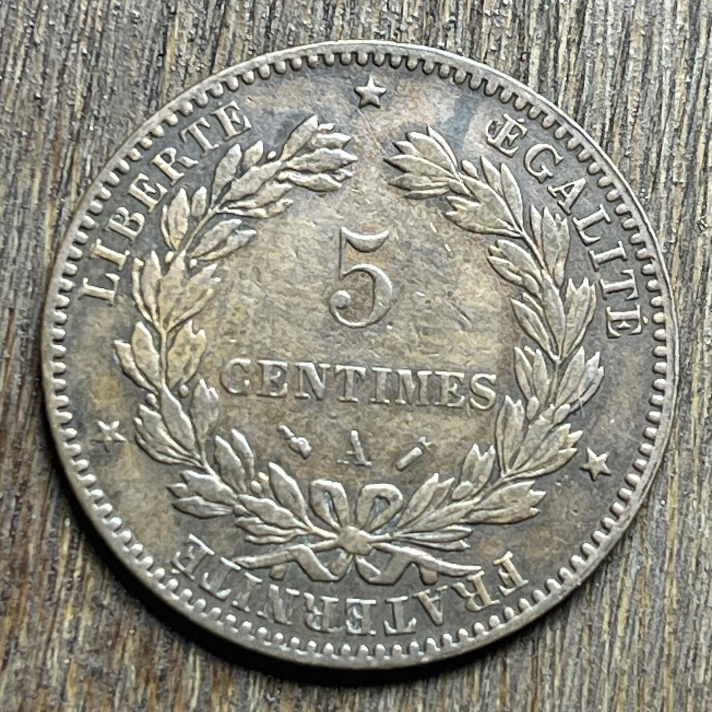 【铜匠收藏】★第140加场★精品老铜币 硬币专场 不寄存，200包邮。不满200元，支付5元运费。《接受代拍 代送NGC评级》 22【无寄存】1882 法国 极美 5分 铜币