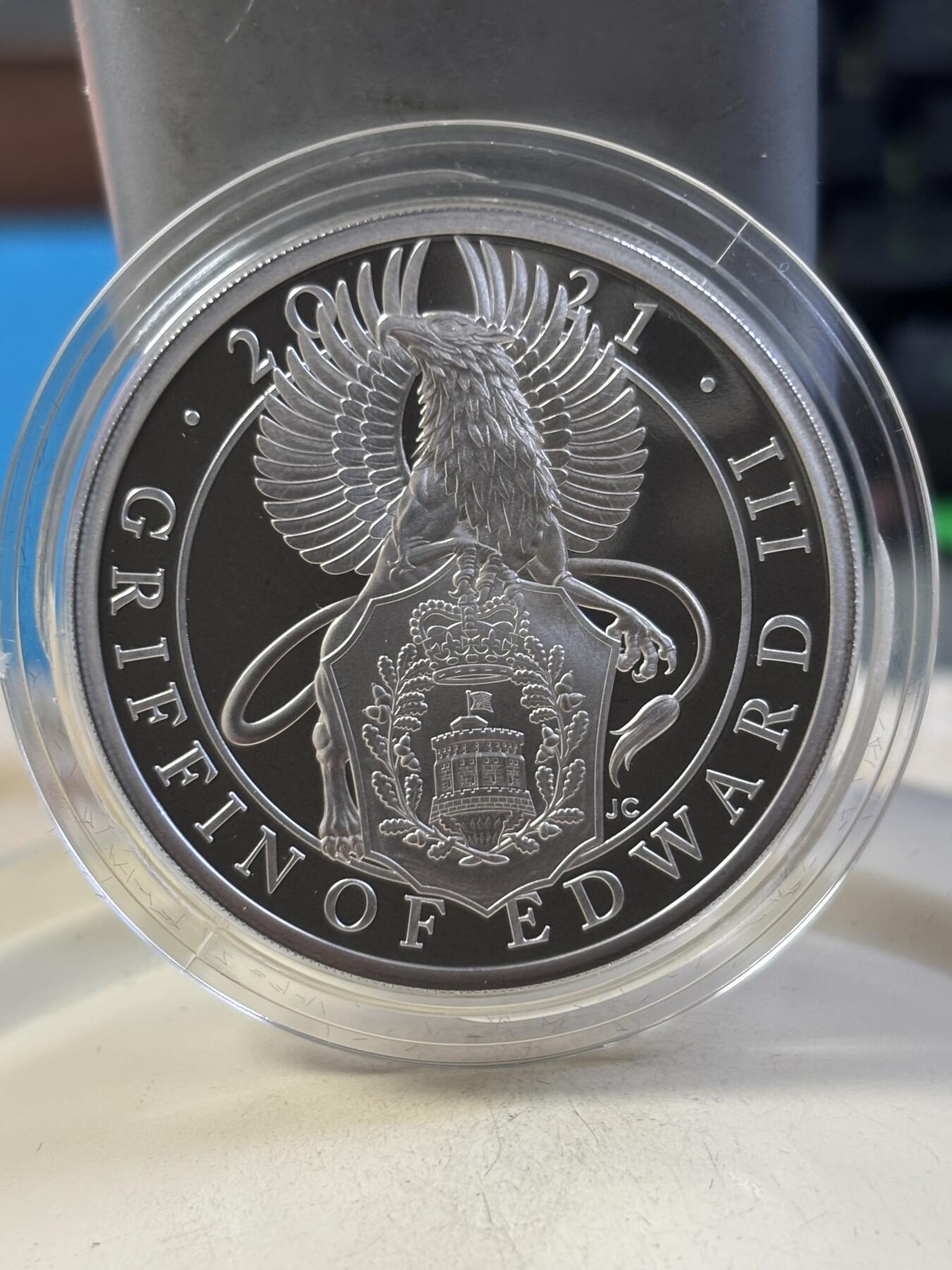 第189期拍卖 英国2021年女王神兽系列10格里芬1盎司精制银币，999银，发行4400枚