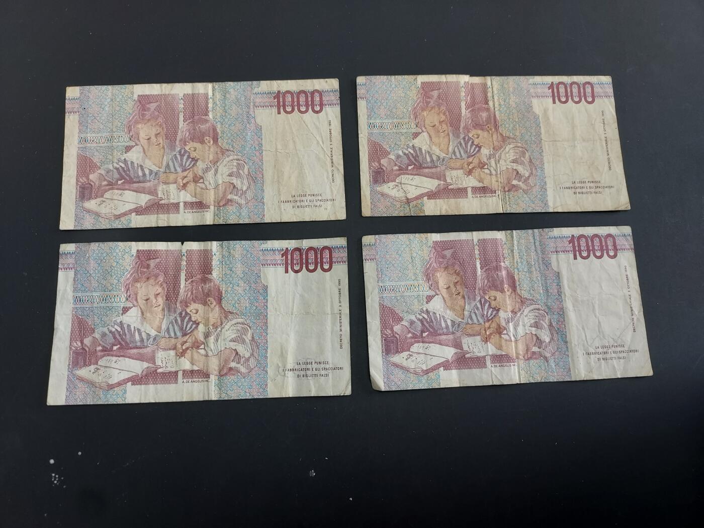 博彦收藏   1月28日 8点 钱币专场 全场包邮 意大利 1000里拉4枚 流通品