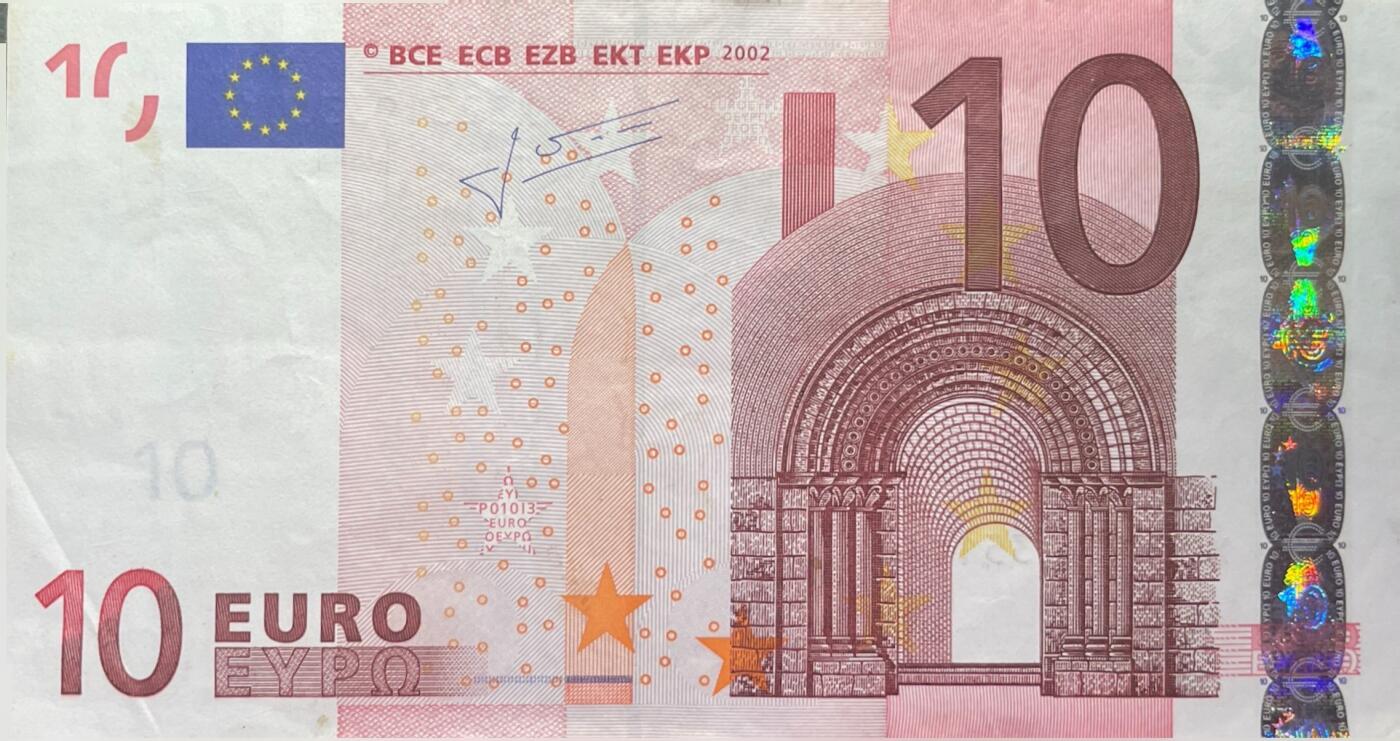 回流0125 2002年版10欧元纸币 德国法兰克福欧洲中央银行总部发行 等值人民币81.2元